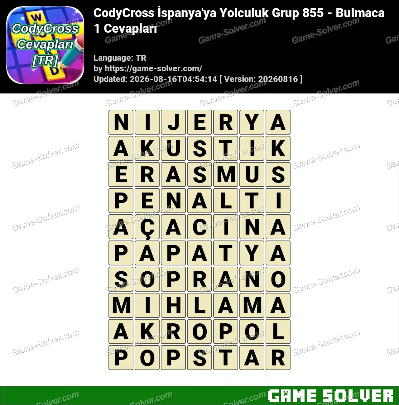 CodyCross İspanya’ya Yolculuk Grup 855 – Bulmaca 1 Cevapları